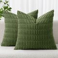 MIULEE Decorative Throw Pillow Covers - Soft Boho Striped Corduroy | 18x18 Inch, Pack of 2, Moss Green