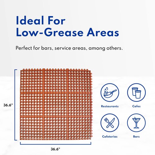 New Star Foodservice 54491 Commercial Grade Grease Resistant Anti-Fatigue Interlocking Rubber Floor Mat, 36" x 36", Black