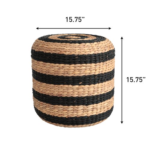JONATHAN Y TBL2501A Aimee 15.7" Modern Minimalist Alternating Hand-Woven Hyacinth Ottoman for Living Room, Bedroom, Entryway, Foyer, Natural Seagrass Foot Stool, Handwoven Footrest, Natural/Black