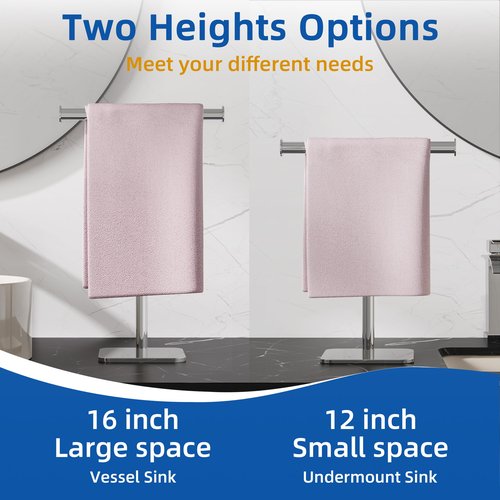 RUACQ T-Shape Hand Towel Holder Stand, 12inch Weighted Base Towel Rack, Countertop Towel Holder for Bathroom, 304 Stainless Steel, Heavy Duty (Chrome)