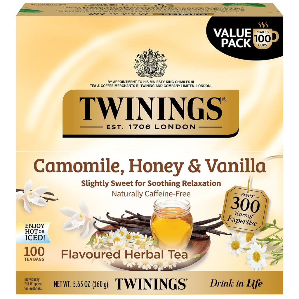 Twinings Camomile Herbal Tea - Honey & Vanilla Flavor, Naturally Caffeine-Free, 100 Individually Wrapped Bags