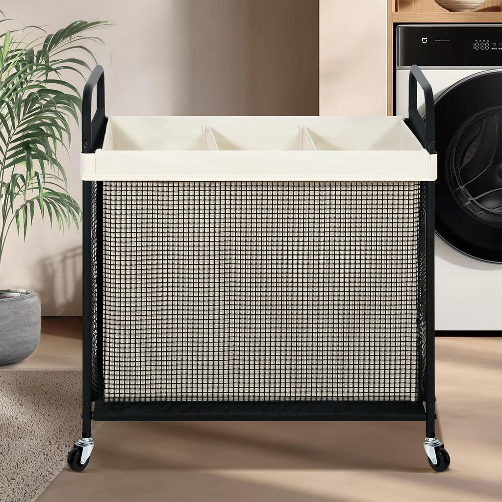 STO STO Laundry Hamper - 120L Rolling Sorter Cart with Removable Washable Liner & Wheels