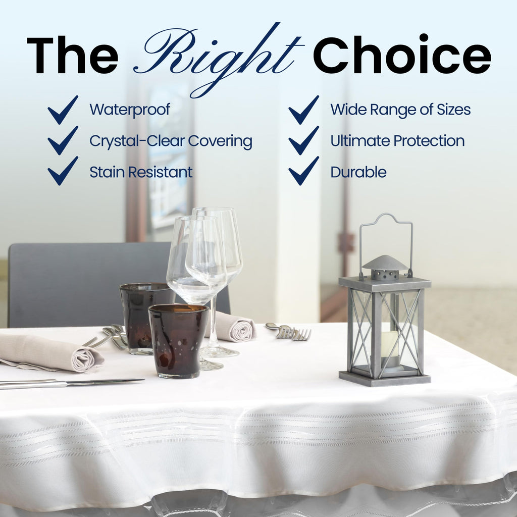 SNDecor Indoor Outdoor Heavy Duty Premium Crystal Clear Vinyl Tablecloth, Waterproof Wipeable Plastic Protector Cover for Tables (White Lace, 70" x 120")