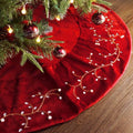 Bunny Chorus Christmas Tree Skirt, 60 inches Classic Large Velvet Fur Plush Red Tree Skirt, Baroque Tree Skirts with Gold Embroidered Pearls and Crystals for Merry Christmas