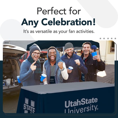 Utah State Aggies College Sports Printed Table Throw - NCAA Licensed - Polyester - School Tablecloth (Blue, Gray) (6' Draped)