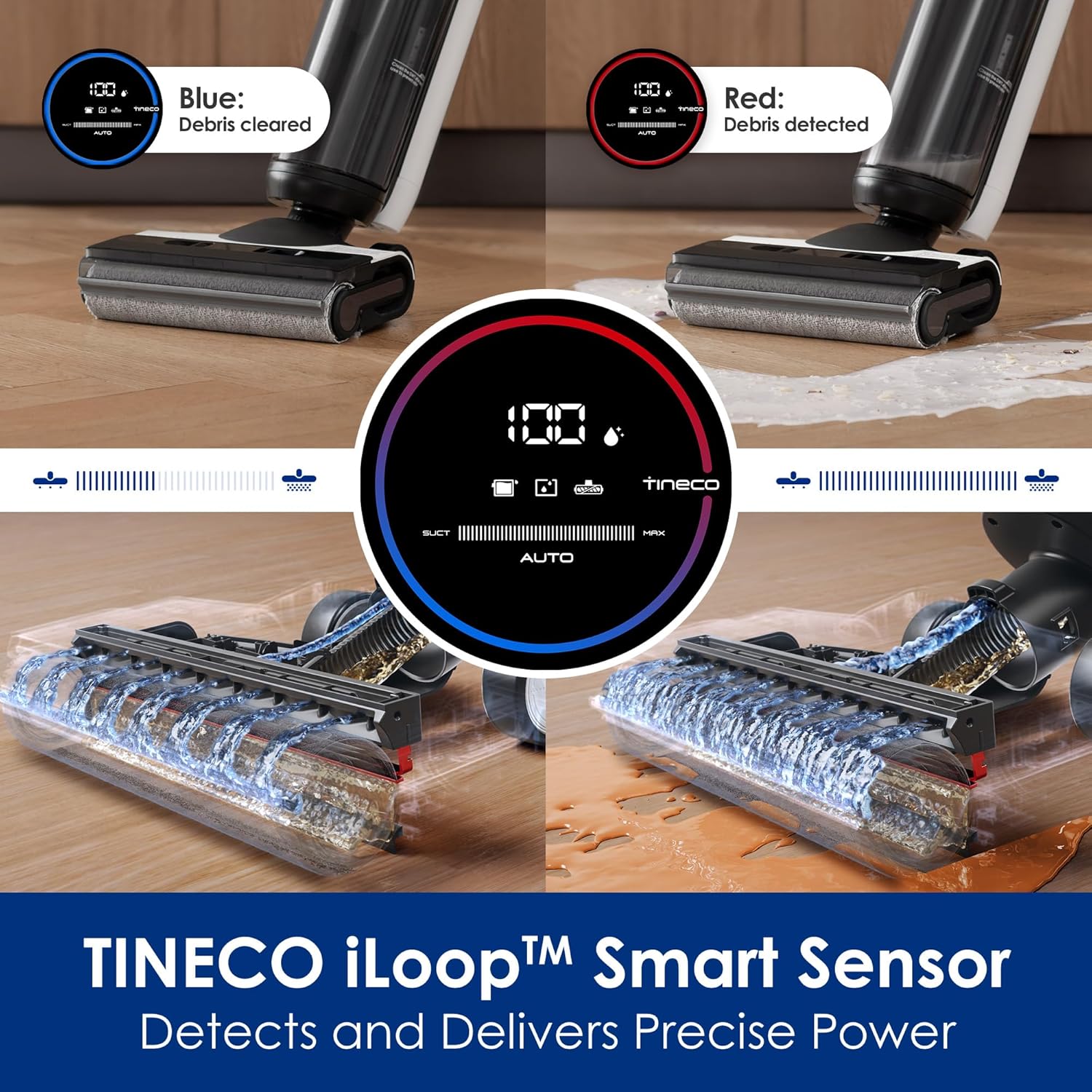 Tineco Floor ONE S5 Smart Cordless Wet Dry Vacuum Cleaner - Digital Display, Long Run Time, Blue