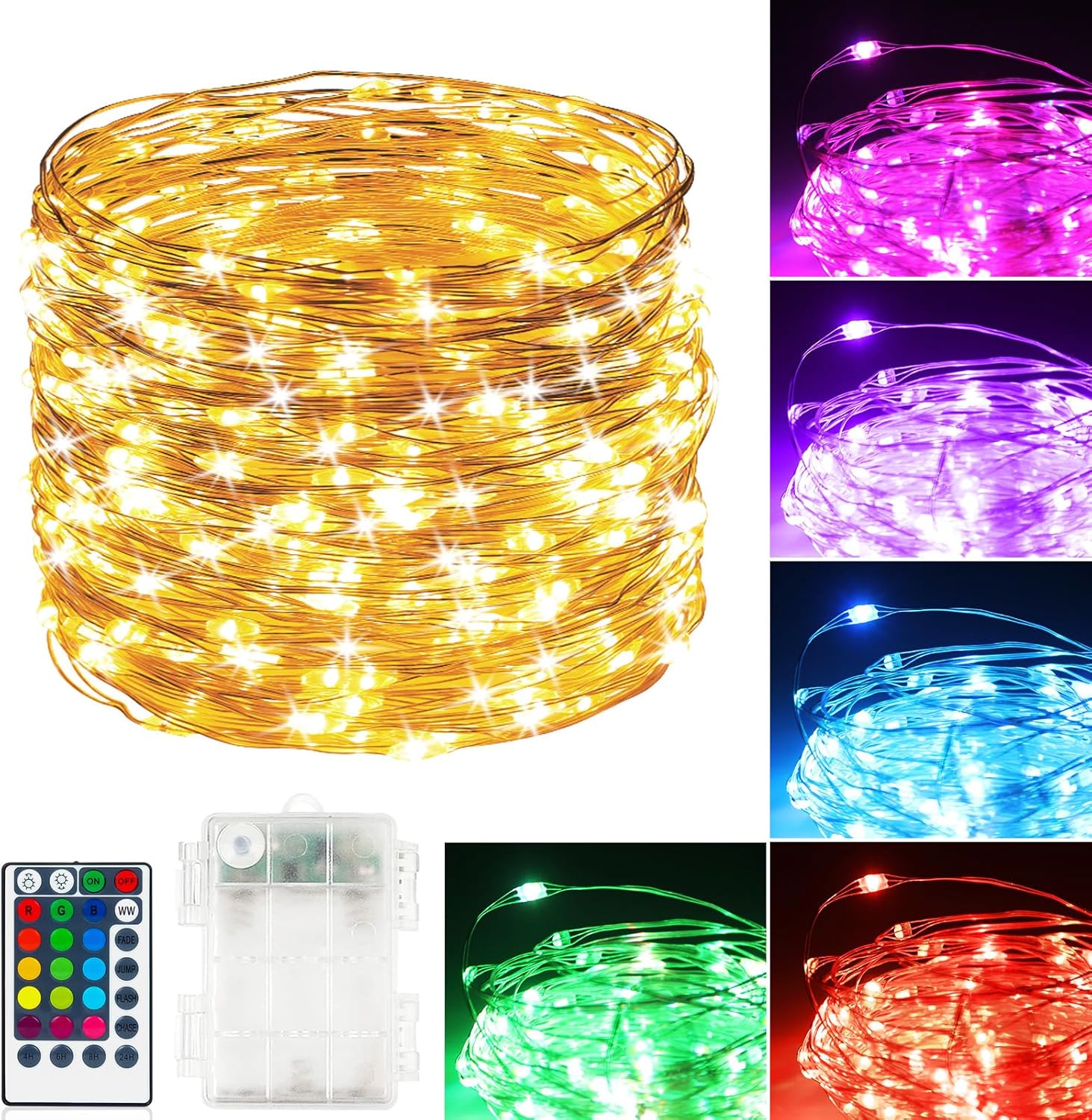 Skiennix 39Ft LED Fairy Lights - RGB Color Changing String Lights with Remote & Timer | Battery Operated for Indoor/Outdoor Use