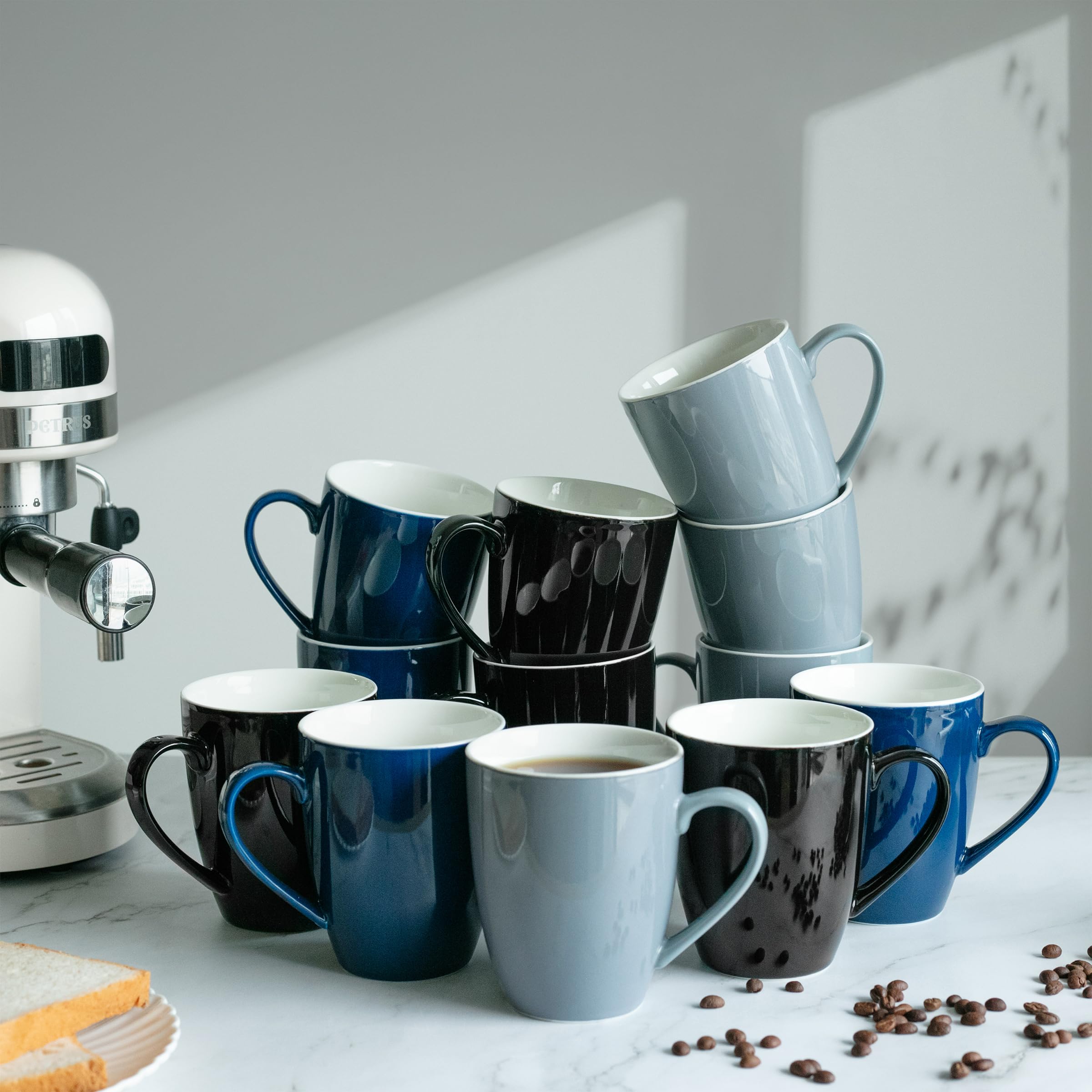 BTaT- Porcelain Coffee Mugs Set, 16 Ounces, 4 Pack, Gray Ceramic Coffee Mugs with Handle, Restaurant Cups for Mocha, Tea, Cappuccino, Cocoa, Cereal, Mug Gift Set, Dishwasher Safe