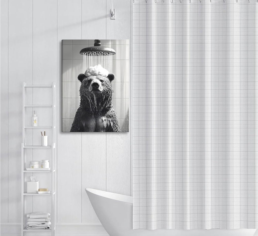 Regine Switzerland 3-Pc Black & White Animal Bathroom Wall Art - Cute Bear & Raccoon Prints