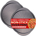 Skiennix Pizza Pan - 13" Round Non-Stick Carbon Steel Trays with Handle | Easy to Clean & Oven Safe (2 Pack)