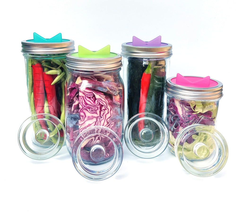 KUNNV Glass Weights Mason Jar Fermentation kit for Wide Mouth Mason Jars Vegetable Sauerkraut Fermenting whit Easy Grip(Jars Not Included) (4 Glass weight)