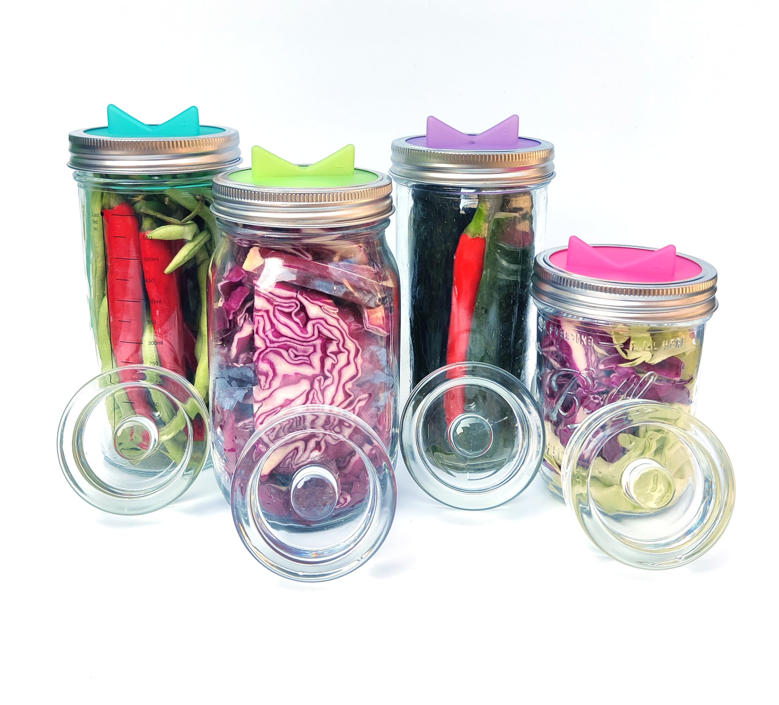 KUNNV Glass Weights Mason Jar Fermentation kit for Wide Mouth Mason Jars Vegetable Sauerkraut Fermenting whit Easy Grip(Jars Not Included) (4 Glass weight)