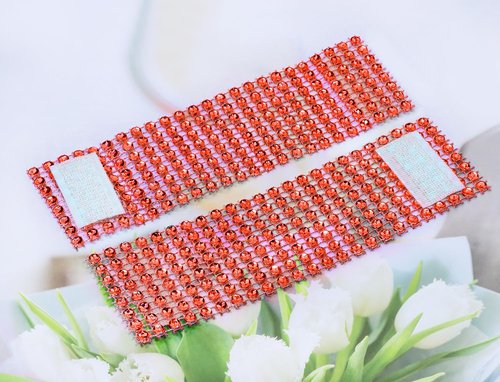 Napkin Rings Bulk Penta Angel 50pcs Adjustable Self Adhesive Tapes Rhinestone Napkin Holders for Rolling Tableware Wedding Christmas Graduation Party Table Decoration (Red, 4×13cm)