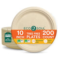 ECO SOUL Compostable Paper Plates 10 Inch, 200 Pack – Heavy Duty Disposable Paper Plates, Biodegradable Sugarcane Bagasse, Durable & Microwave Safe, Unbleached Round Dinner Plates for Party, Picnic