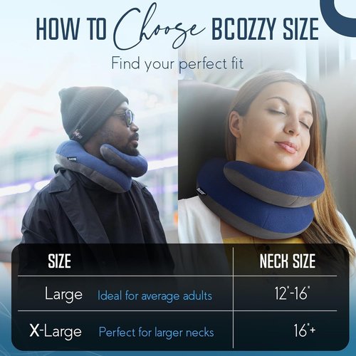 BCOZZY Travel Neck Pillow - Patented Double Support for Head, Neck & Chin | Adjustable Size, Navy