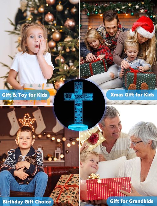 FULLOSUN Jesus Cross Gift, Jesus Cross Night Light, 3D Illumination Lights with Remote 16 RGB Colors Change Kids Men Women Room Lighting Creative Decoration