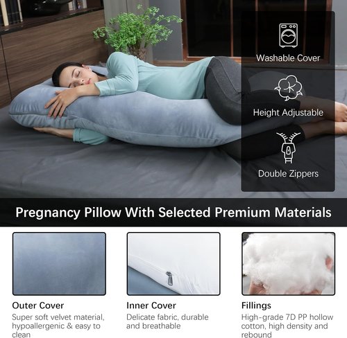 MOON PARK Pregnancy Pillow - 57-Inch U-Shaped Full Body Maternity Support for Back, Legs, Belly - Grey