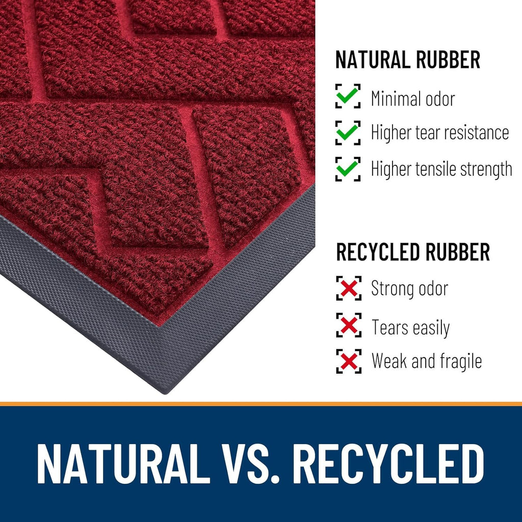 OLANLY Waterproof Front Door Mat - All-Season Herringbone Doormat | Easy Clean, Low Profile, Wine Red (47x32)
