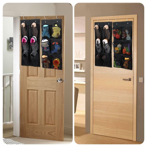 GOMAJI Over the Door/Wall Shoe Organizer, 2 Pack, Narrow, Hanging Shoe Rack for Closet, Bathroom, RV, Pantry, Camping, BLACK