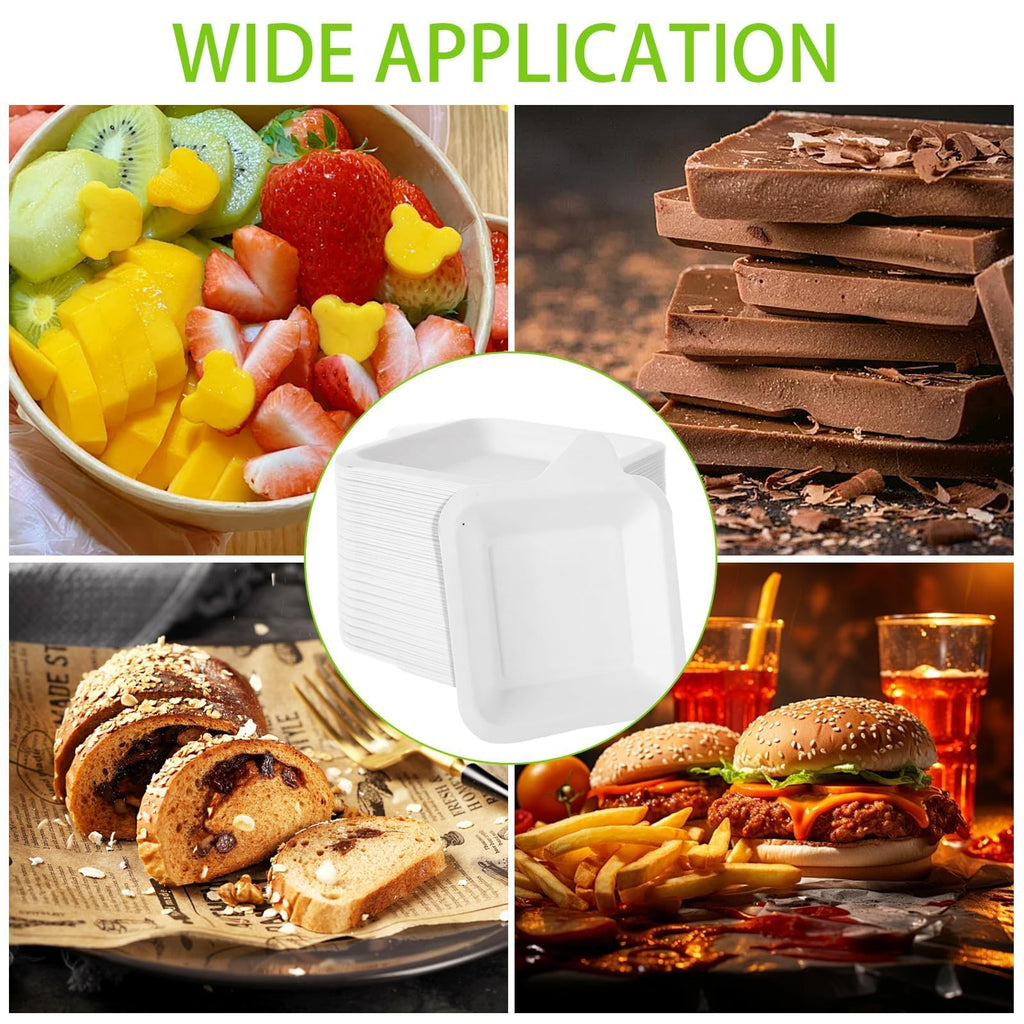 Oungy 300 PCS Small Paper Plates 4 Inch Small Disposable Plates White Square Paper Plates Paper Dessert Plates Paper Plates Bulk Cake Paper Plates Sugarcane Plates for Holiday Wedding Graduation Party
