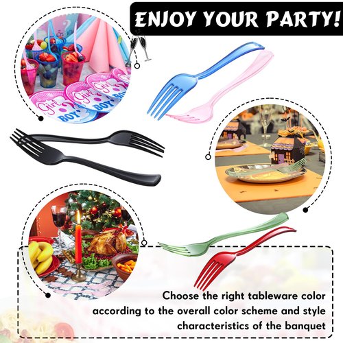 Minatee 50 Pcs Plastic Forks Disposable Cutlery Heavy Duty Dinnerware Plastic Silverware Flatware for Parties Supplies Dessert Picnics Holiday House(Black)