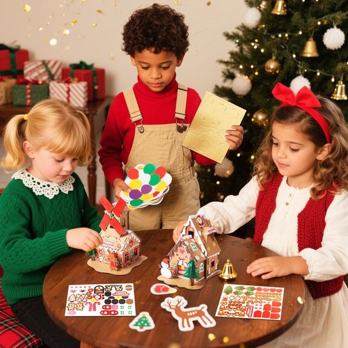JeVenis Gingerbread House Craft Kit - DIY 3D Build & Paint for Christmas Decor | Fun Arts & Crafts Activity