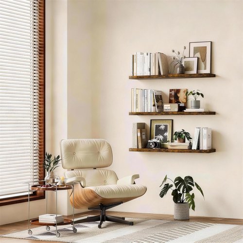 BAYKA Rustic Wood Floating Shelves - 22.5 Inches Wall Decor for Bathroom, Bedroom & Living Room (Rustic Brown)