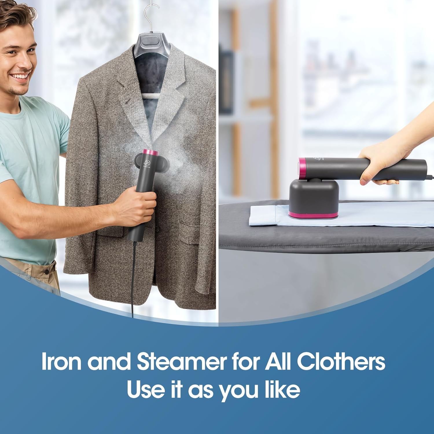 Skiennix Travel Clothes Steamer - Powerful 1200W Handheld Iron with 15s Fast Heat-Up & 10-Min Continuous Steam | Mini Portable 5-in-1 Wrinkle Remover Kit