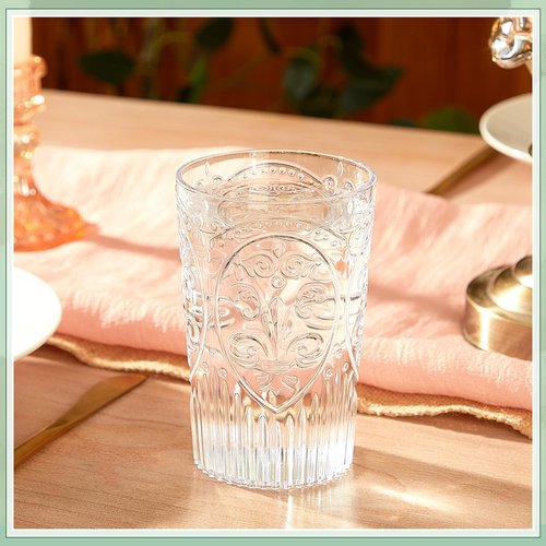 Acellegic Plastic Vintage Drinking Glasses - 16 oz Stemless Ribbed Highball Glasses Bulk Embossed Reusable Cups for Water Beer Cocktails Juice Wedding Bridal Shower Birthday Event Party(Clear,48 Pcs)