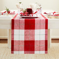 Solino Home Linen Plaid Table Runner 156 Inches Long - 100% Pure Linen Red and White Very Merry Tartan Plaid Table Runner 14 x 156 Inch for Dining