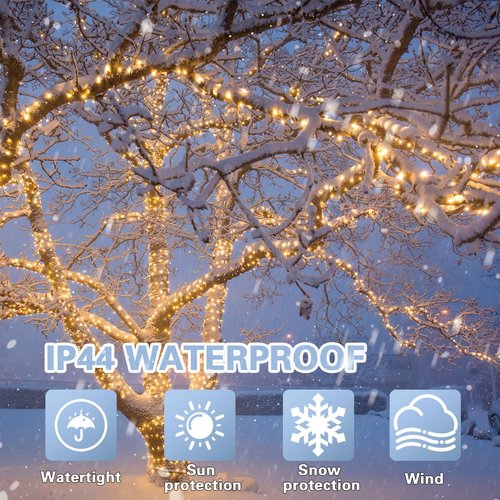 LAMPHOME 66ft Golden Christmas Decorative Mini Lights,200 LED Green Wire Fairy Starry String Lights Plug in, 16 Lighting Modes for Indoor Outdoor Xmas Tree Wedding Party (Yellow)