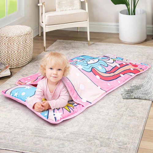 TANOSHII® Toddler Nap Mat with Pillow and Blanket, Portable Kids Sleeping Mats for Daycare, Preschool, 21" x 53", Lightweight and Soft Sleeping Bags for Kids-Galaxy Unicorn