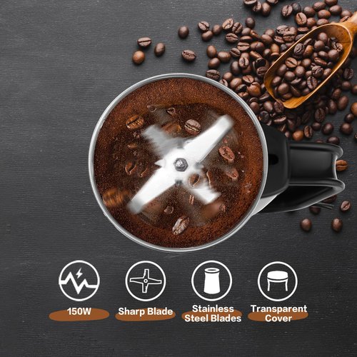 Electric Coffee Grinder & Spice Grinder, 150W Fast Grinding with Stainless Steel Blades | for Coffee Beans, Spices, Seeds, Herbs | Dry Food Mill | Mini Kitchen Grinder (With handle)