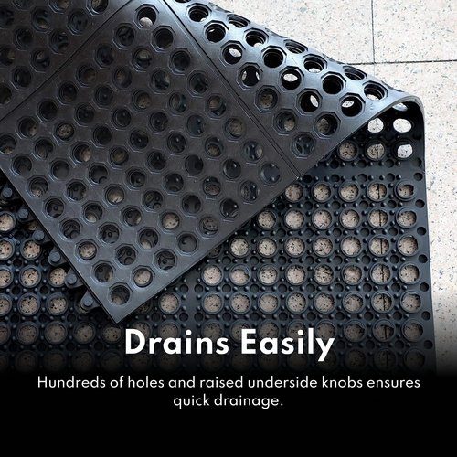 New Star Foodservice 54491 Commercial Grade Grease Resistant Anti-Fatigue Interlocking Rubber Floor Mat, 36" x 36", Black
