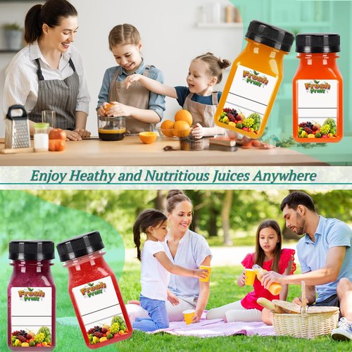 100PCS 4OZ Plastic Juice Bottles with Caps, Clear Shot Bottles Reusable Containers with Labels, Funnel and Brush，Suitable for Juice Milk, Tea, Drinking, Smoothie, and Other Beverages (100, 4, ounces)