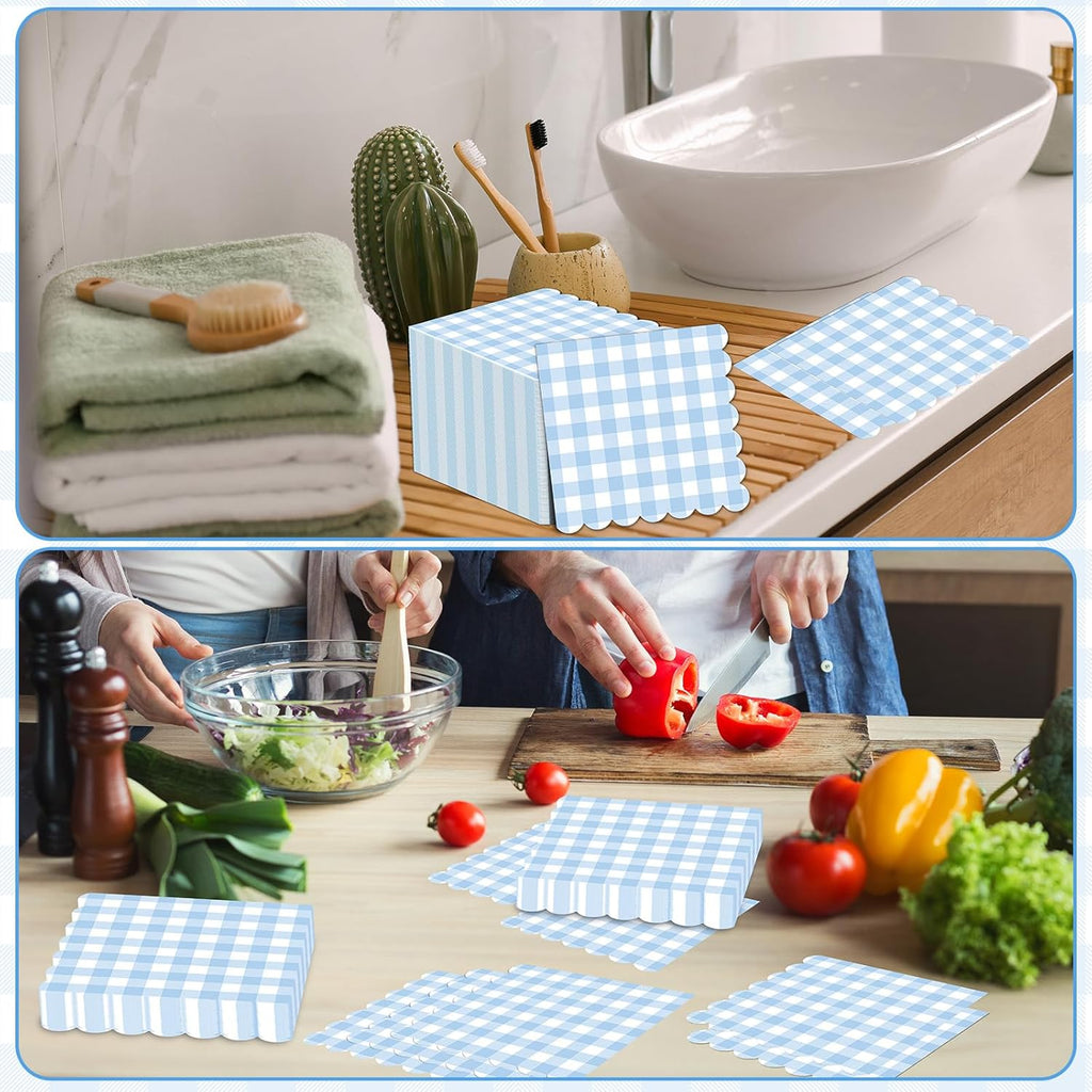 Regine Switzerland 100Pcs Blue & White Scalloped Napkins - 6.5in Disposable Party Supplies for Weddings & Showers