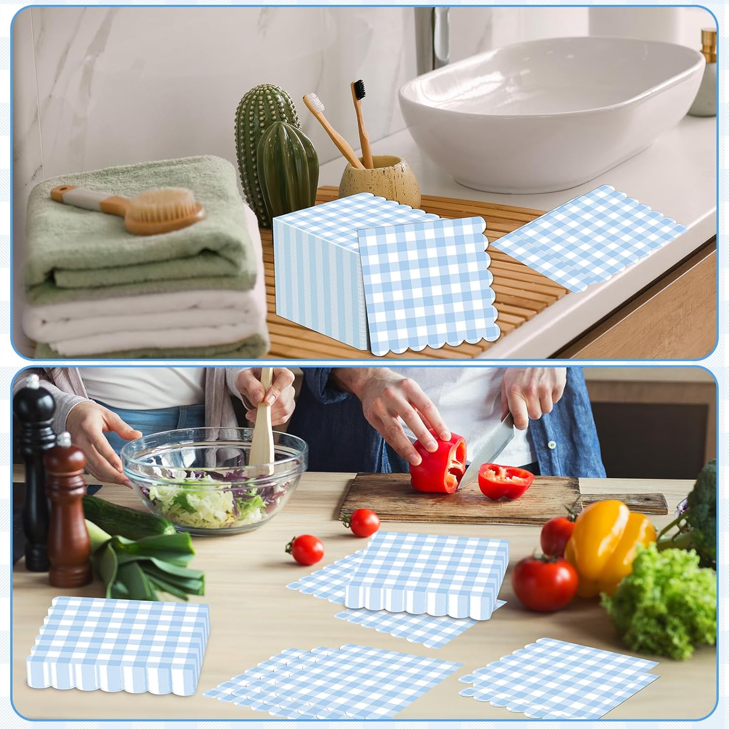 Regine Switzerland 100Pcs Blue & White Scalloped Napkins - 6.5in Disposable Party Supplies for Weddings & Showers