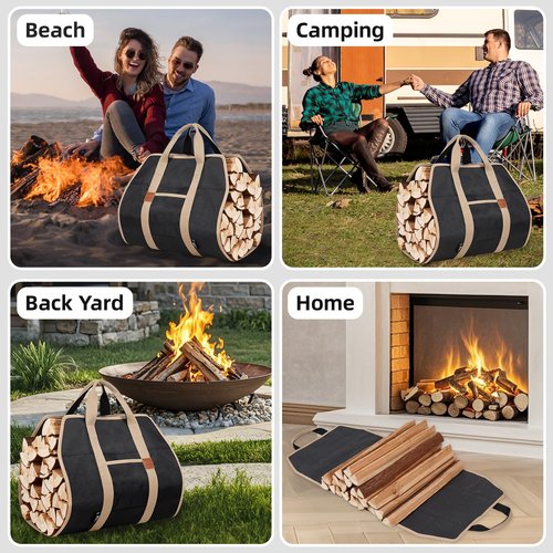 GoCampDirect Firewood Carriers with Handles - 39×18Inch Log Carrier | 1680D Canvas Water Resistant Tote Wood Carrying Bag for Camping Indoor