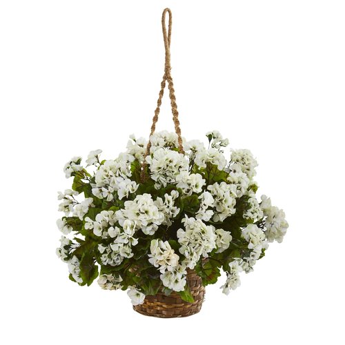 Nearly Natural Geranium Hanging Basket Artificial Plant UV Resistant (Indoor/Outdoor)