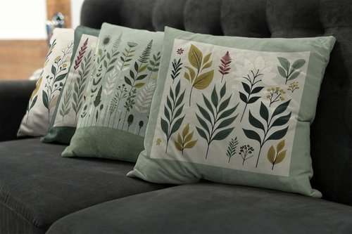 Ambesonne Botanical Throw Pillow Cushion Cover Set of 4, Pleasant Nature Romantic Calm Blossoms Leafy Branches Flourishing, Decorative Accent Double-Sided Printing, 16", Peacock Green Fawn Maroon