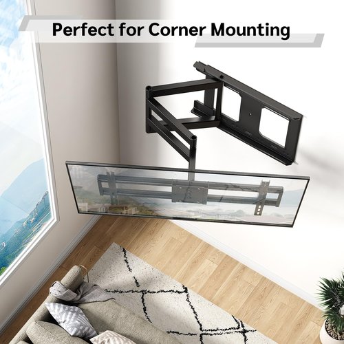 Long Arm TV Wall Mount with 180°Swivel and Tilt +5/-20° Level Adjustment, TV Bracket Screen with Rotates 90° for TVs 37-75 Inches，Fits 8"-16" Wood Studs，Hold up 132LBS,Max VESA 600x400mm
