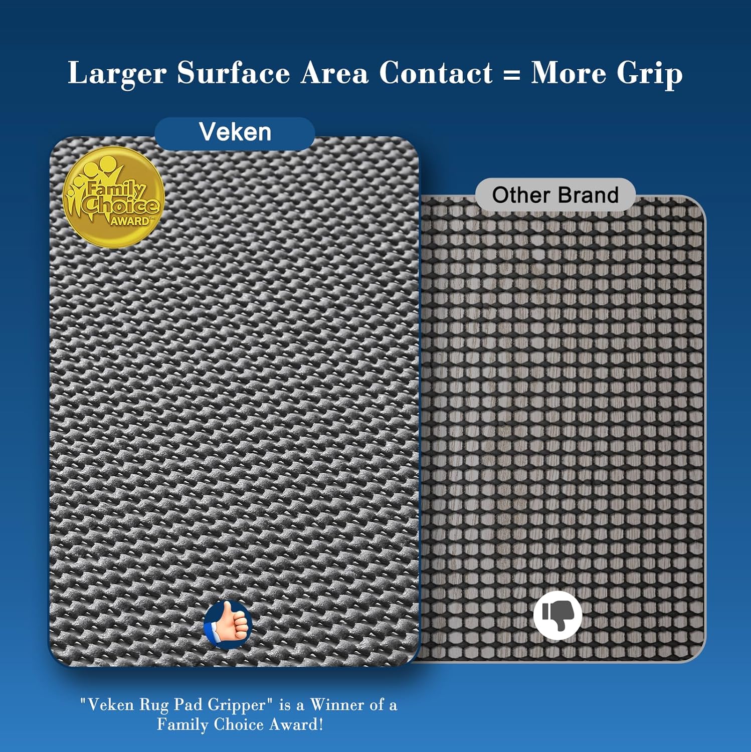 Veken Rug Pad Gripper - Non-Slip 4x6 Ft Thick Dark Grey Mat for Hardwood & Tile Floors