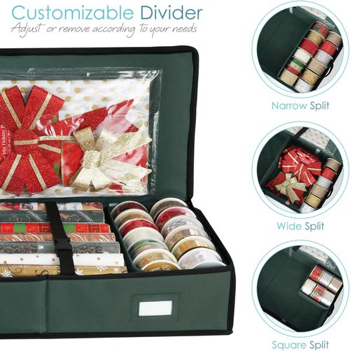 Hearth & Harbor Wrapping Paper Storage Container - Tear-Proof Christmas Bag for 36 Rolls - Green
