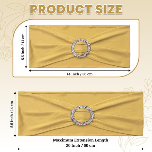 MDS Spandex Chair Sashes - Premium Stretch Covers with Buckle Slider for Weddings & Events | Gold, Pack of 75