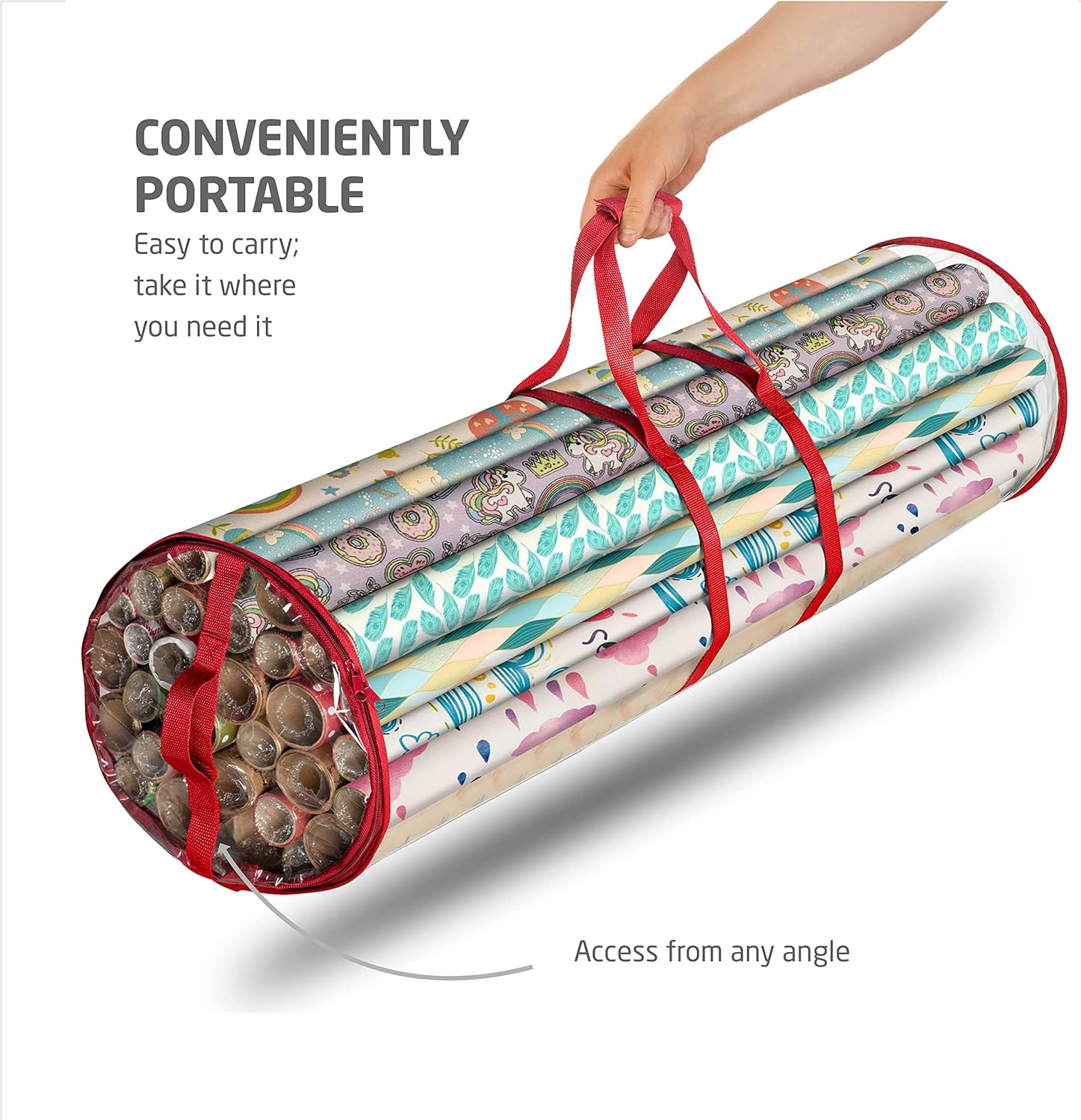 ZOBER Gift Wrap Storage Organizer - 40 Inch Waterproof PVC Holder for 25 Rolls - Red