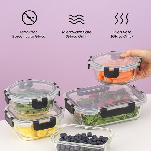 JoyJolt 24pc Borosilicate Glass Storage Containers - Airtight & Freezer Safe Meal Prep Set | Kitchen & Pantry Organization