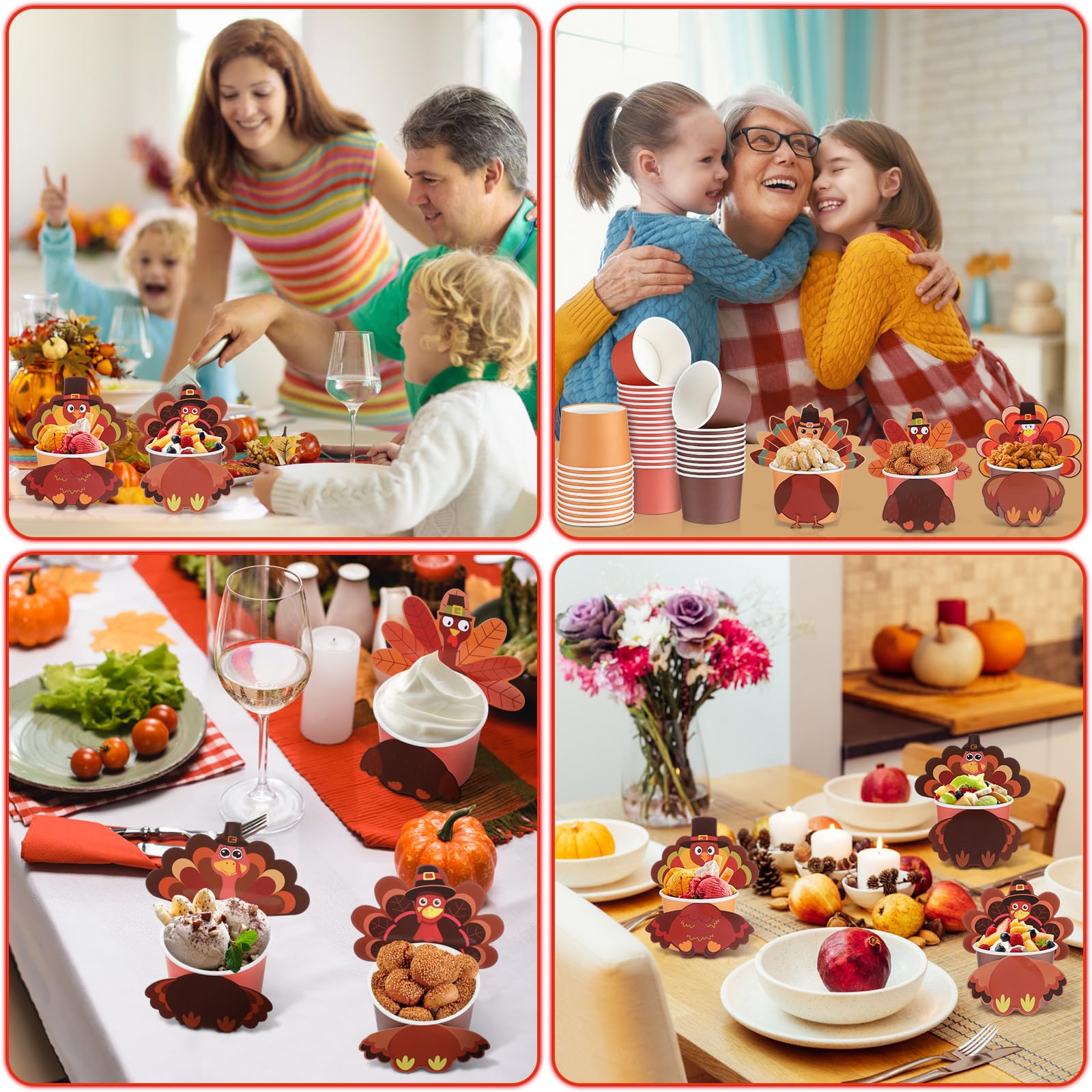 RimCereal 60 Pcs Fall Disposable Bowls - 10 oz Paper Bowls for Hot or Cold Food, Thanksgiving Party Supplies