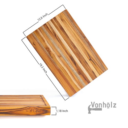 VONHOLZ Butcher Block Table Top, End Grain Wood Cutting Board, Butchers Block, Hardwood Cutting Board, Butcher Block Countertops, Teak Wood (19 x 12 x 1.2)