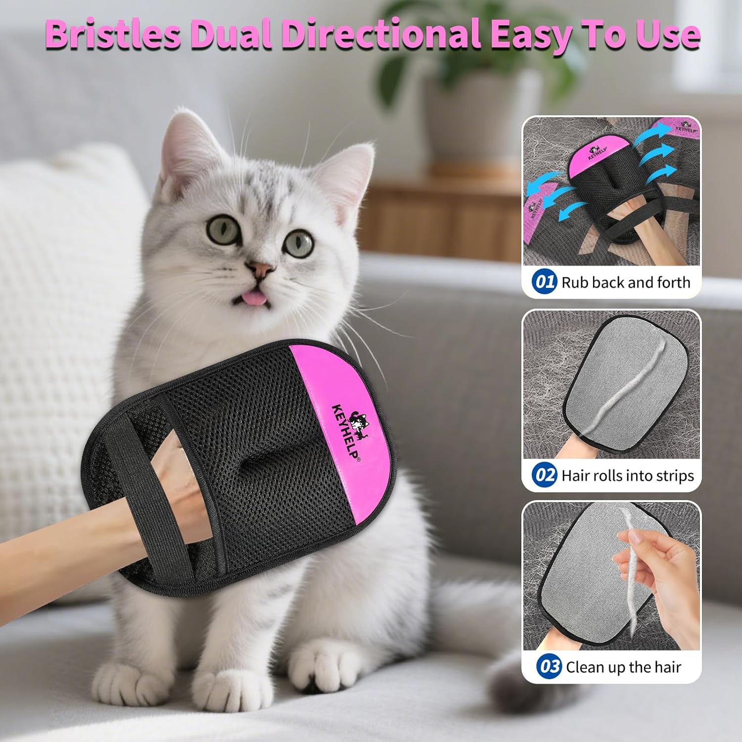 Skiennix Pet Hair Removal Glove - Upgraded Reusable Electrostatic Tool for Dogs & Cats | Pink