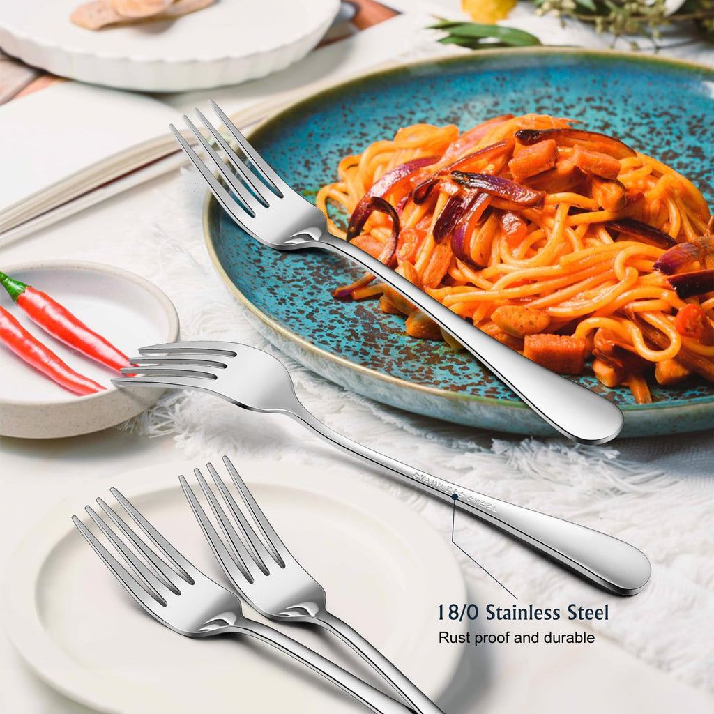 E-far Forks Spoons and Knives Set for 6, 18 Pieces Stainless Steel Silverware Set, Food Grade Flatware Cutlery Sets for Home Kitchen Restaurant, Mirror Finish, Dishwasher Safe